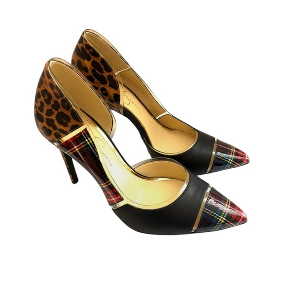 Jessica Simpson Leopard and Plaid Stiletto Point Toe Heel Pumps (10) - Picture 1 of 16